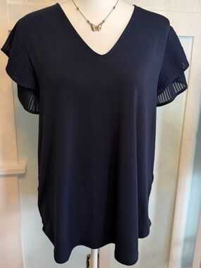 Adrianna Papell Womens Top Black XL Short Sleeve Round Neck Evening Essentials